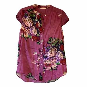 Soft Surroundings Blouse Silk Bouquet of Roses Small Petite